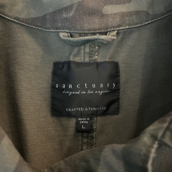 Sanctuary Green Camo Crop Jacket Womens L Button Long Sleeve Military Streetwear - Picture 4 of 5